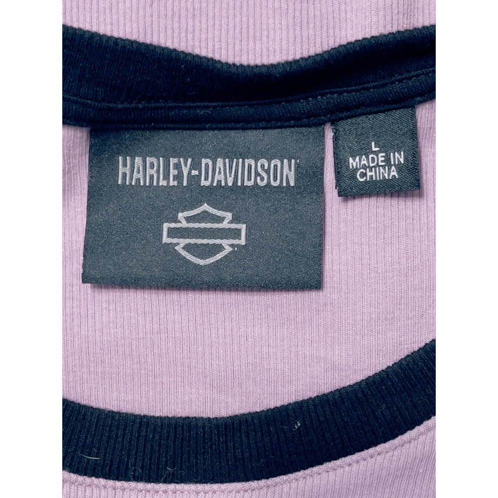 Harley-Davidson Women Purple Ribbed Graphic Tank Top Size L Ringer Sleeveless - Picture 6 of 6